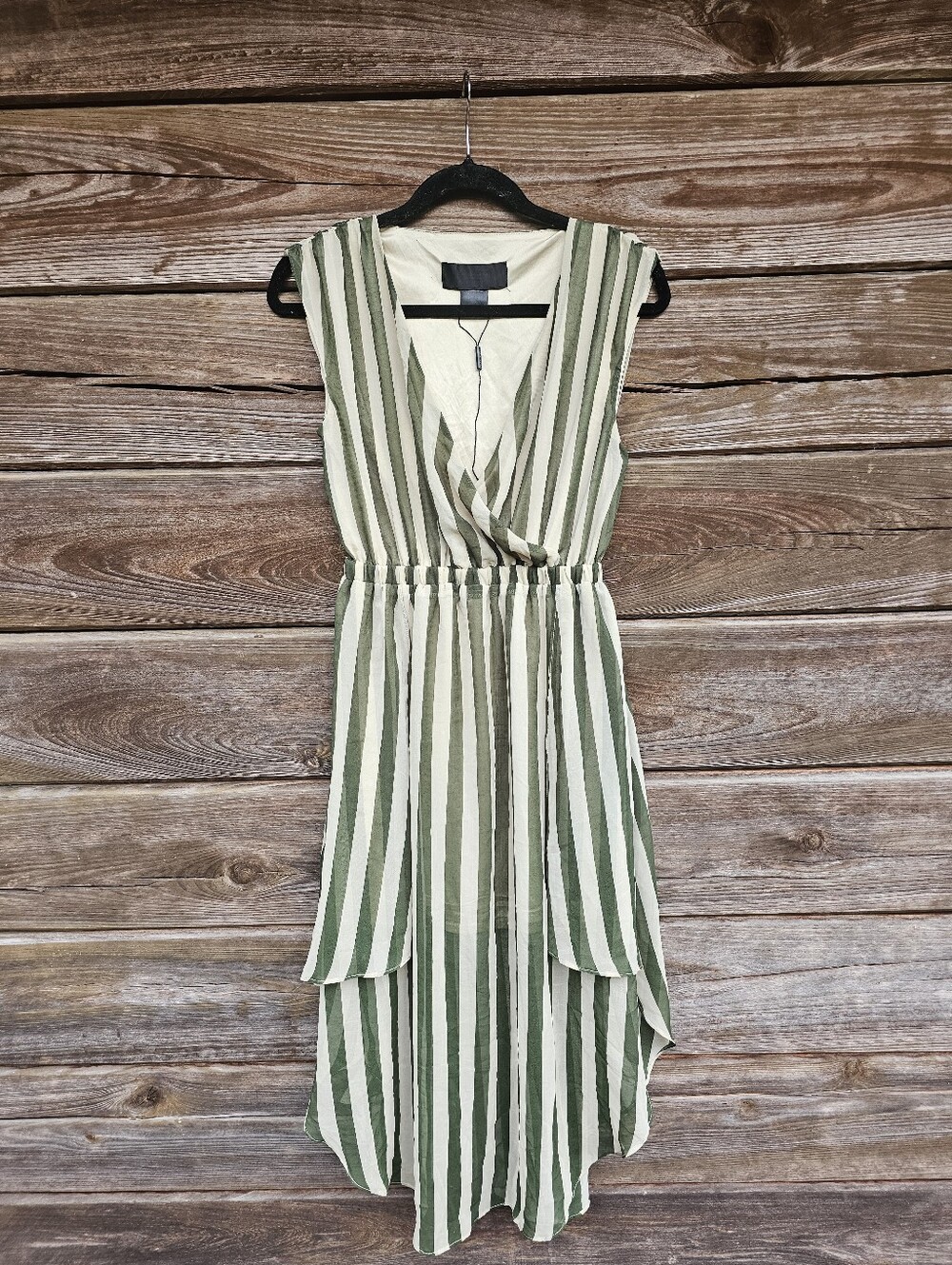 Kardashian Kollection Green & Ivory Striped High-Low Dress Size Medium